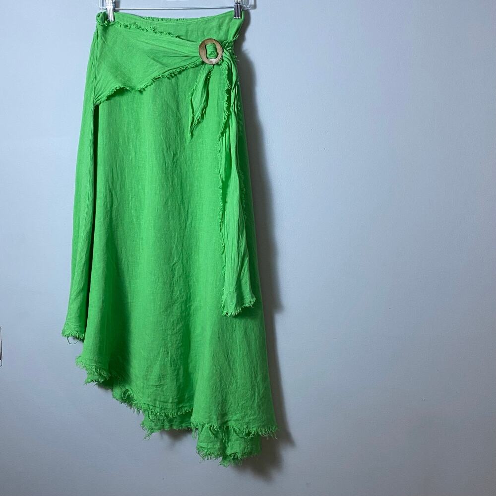 Boho Linen Asymmetrical Maxi Skirt Women's Large Festival Beach Euro Summer
